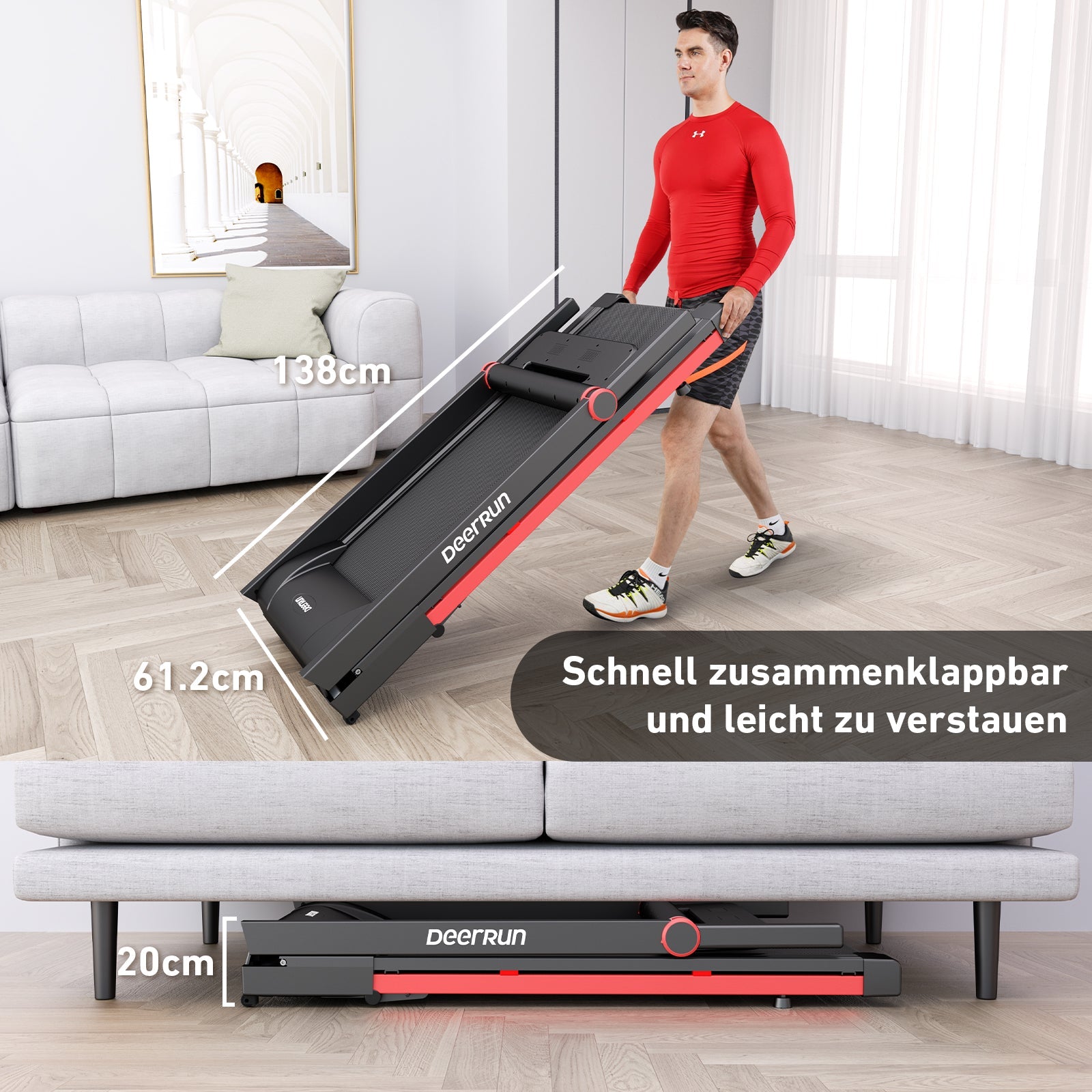 DeerRun A1 Pro Move – Tapis roulant pieghevole con inclinazione del 6% | Chip di aggiornamento 2025 e supporto NFC | Capacità di carico 158 kg, fino a 16 km/h-Prezzo basso
