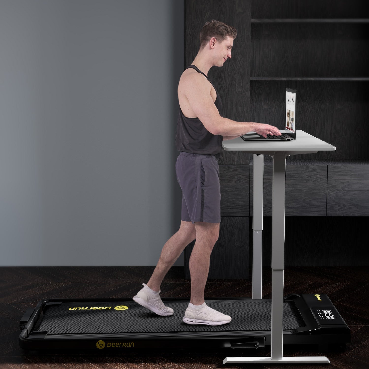 DeerRun A5 Pro Energie-2025 Smartes 2-in-1 Tapis roulant nero | Passa a una capacità di carico di 145 kg - Offerta lampo - solo per un periodo limitato