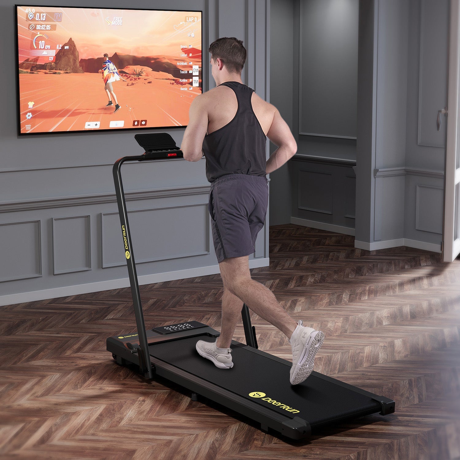 DeerRun A5 Pro Energie-2025 Smartes 2-in-1 Tapis roulant nero | Passa a una capacità di carico di 145 kg - Offerta lampo - solo per un periodo limitato