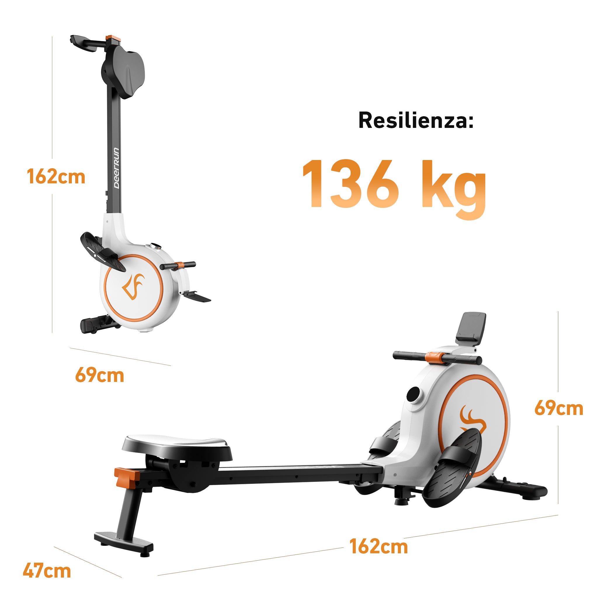DeerRun RW600 Smart-Vogatore con resistenza magnetica regolabile a 32 livelli e lunga guida scorrevole e APP PitPat