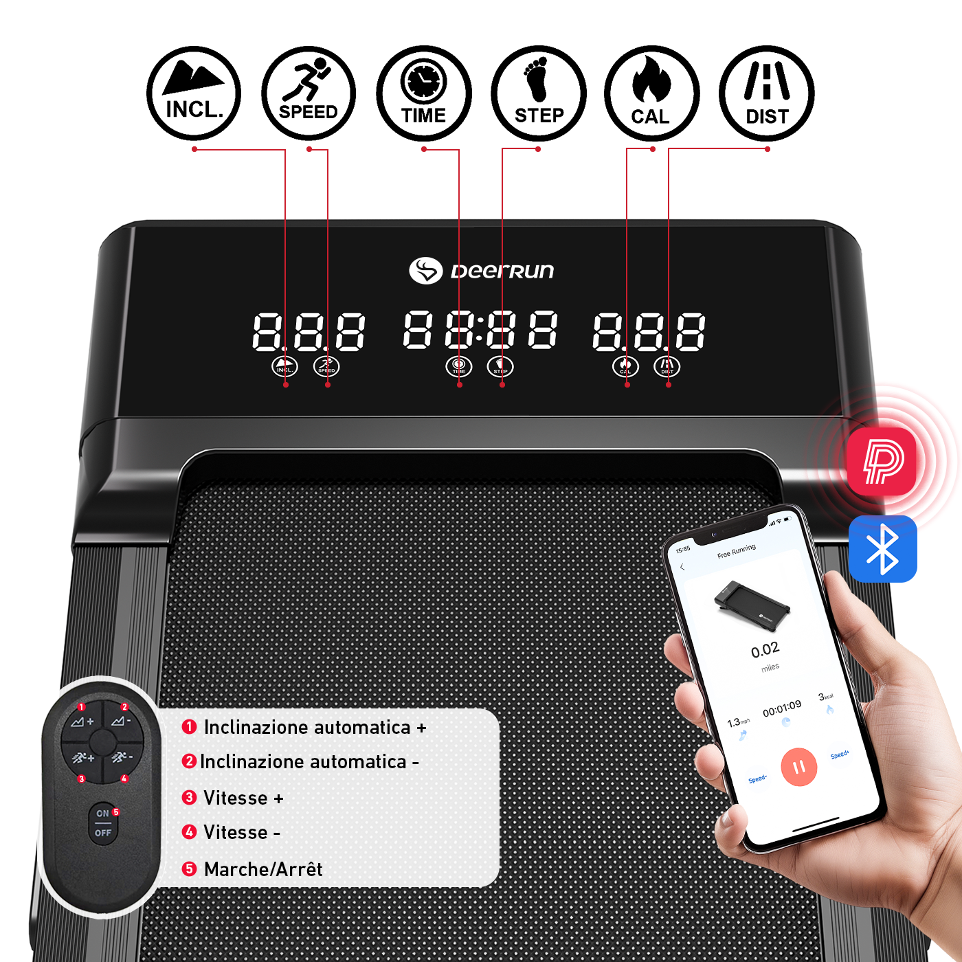 DeerRun Z10 Smart-Walk-Tapis roulant con inclinazione automatica del 12% e telecomando