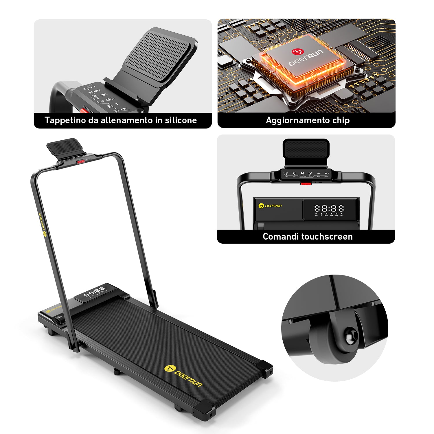 DeerRun A5 Pro Energie-2025 Smartes 2-in-1 Tapis roulant nero | Passa a una capacità di carico di 145 kg - Offerta lampo - solo per un periodo limitato