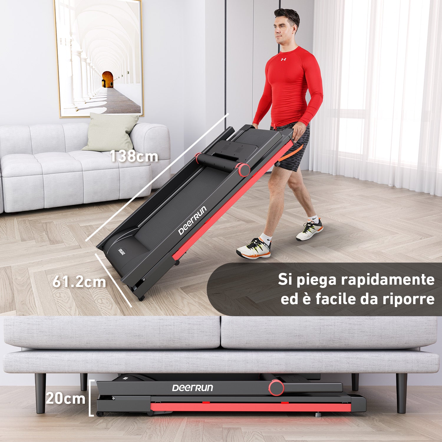 DeerRun A1 Pro Move+ – Tapis roulant pieghevole con inclinazione del 6% | Chip di aggiornamento 2025 e supporto NFC | Capacità di carico 158 kg, fino a 16 km/h