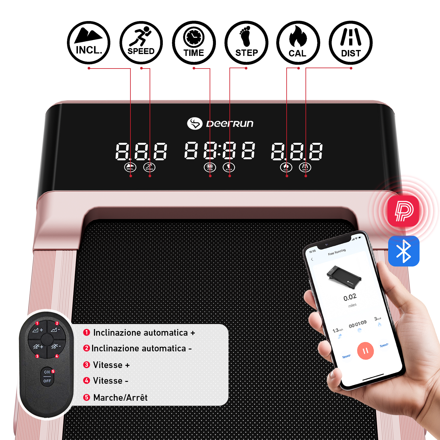 DeerRun Z10 Smart-Walk-Tapis roulant con inclinazione automatica del 12% e telecomando