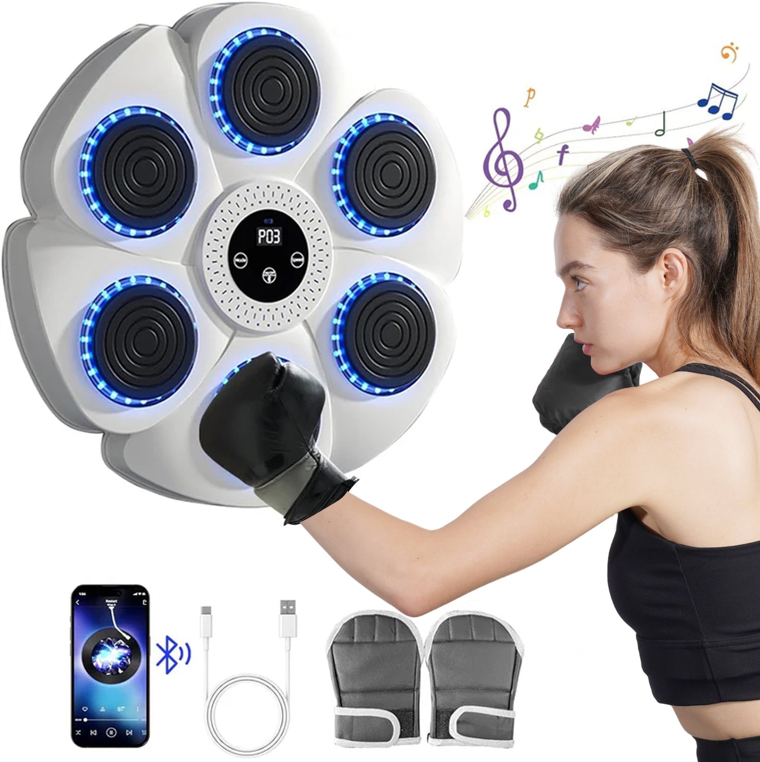 DeerRun® Smart Macchina per boxe musicale (Guanti e cavo di ricarica inclusi)