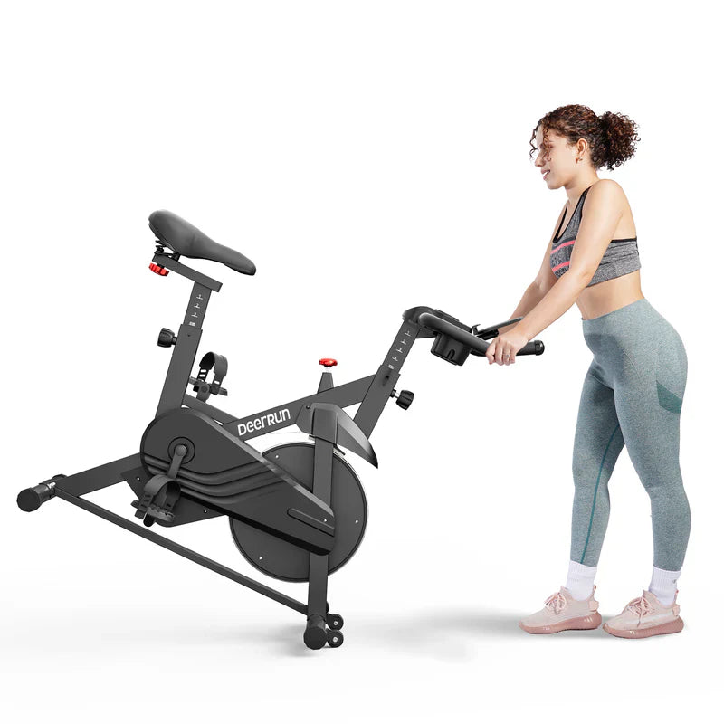 DeerRun S500 Smart bike da interno nera con resistenza magnetica regolabile, cintura silenziosa e app PitPat