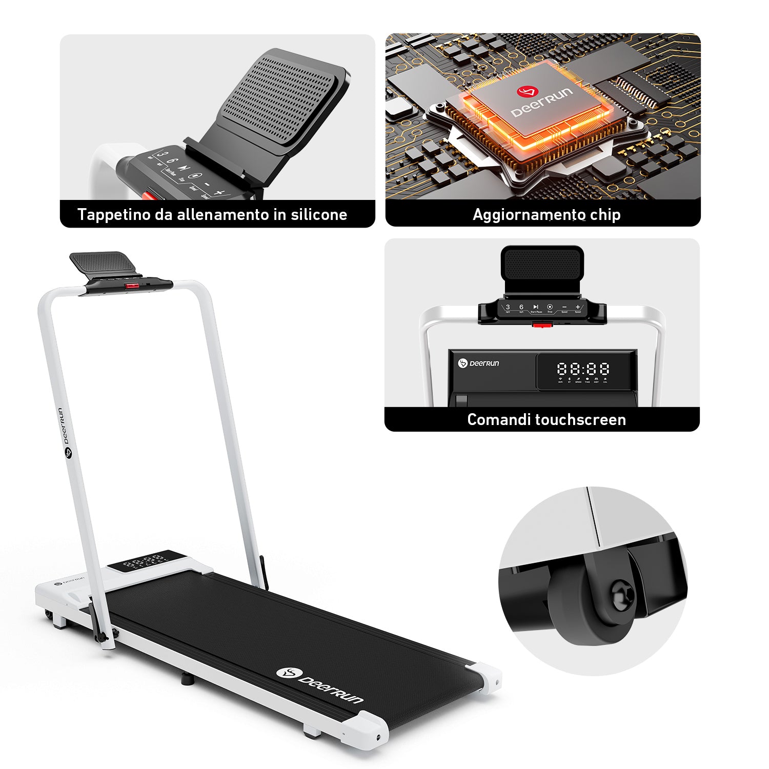 DeerRun A5 Pro Energie-2025 Smartes 2-in-1 Tapis roulant | Chip di aggiornamento e supporto NFC con capacità di carico di 145 kg e telecomando
