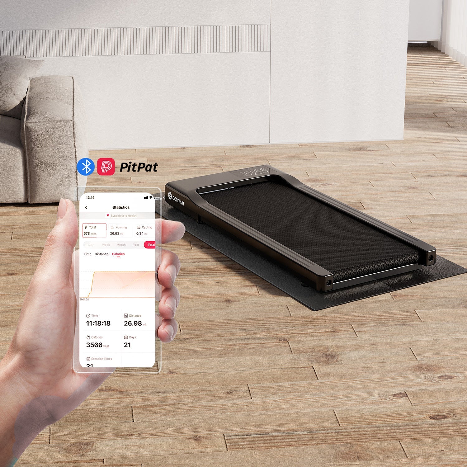 DeerRun Q1 Classic Plus – Smartes Walking-Tapis roulant con superficie di corsa più ampia, capacità di carico di 158 kg e telecomando