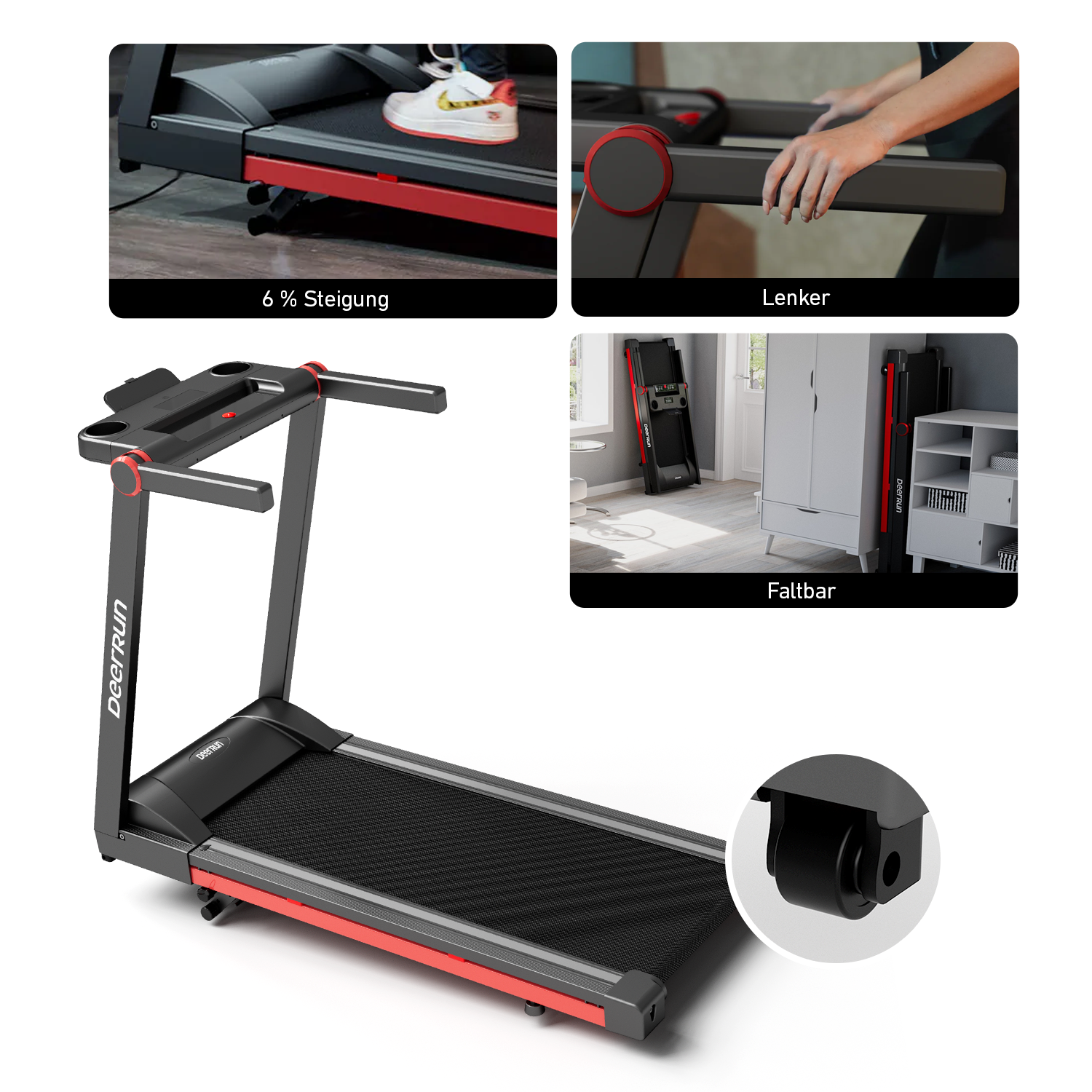 DeerRun A1 Pro Move – Tapis roulant pieghevole con inclinazione del 6% | Chip di aggiornamento 2025 e supporto NFC | Capacità di carico 158 kg, fino a 16 km/h-Prezzo basso