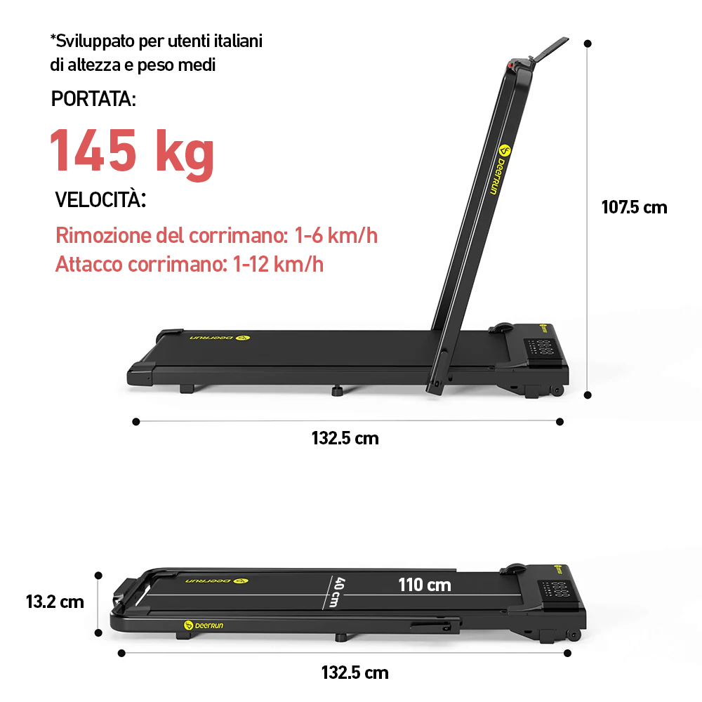 DeerRun A5 Pro Energie-2025 Smartes 2-in-1 Tapis roulant | Chip di aggiornamento e supporto NFC con capacità di carico di 145 kg e telecomando