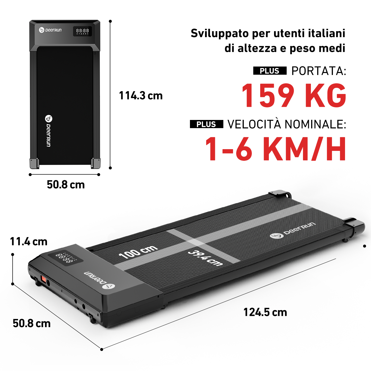 DeerRun Q1 Urban Plus Smart-Walk-Tapis roulant di dimensioni maggiori – capacità di carico di 159 kg con telecomando