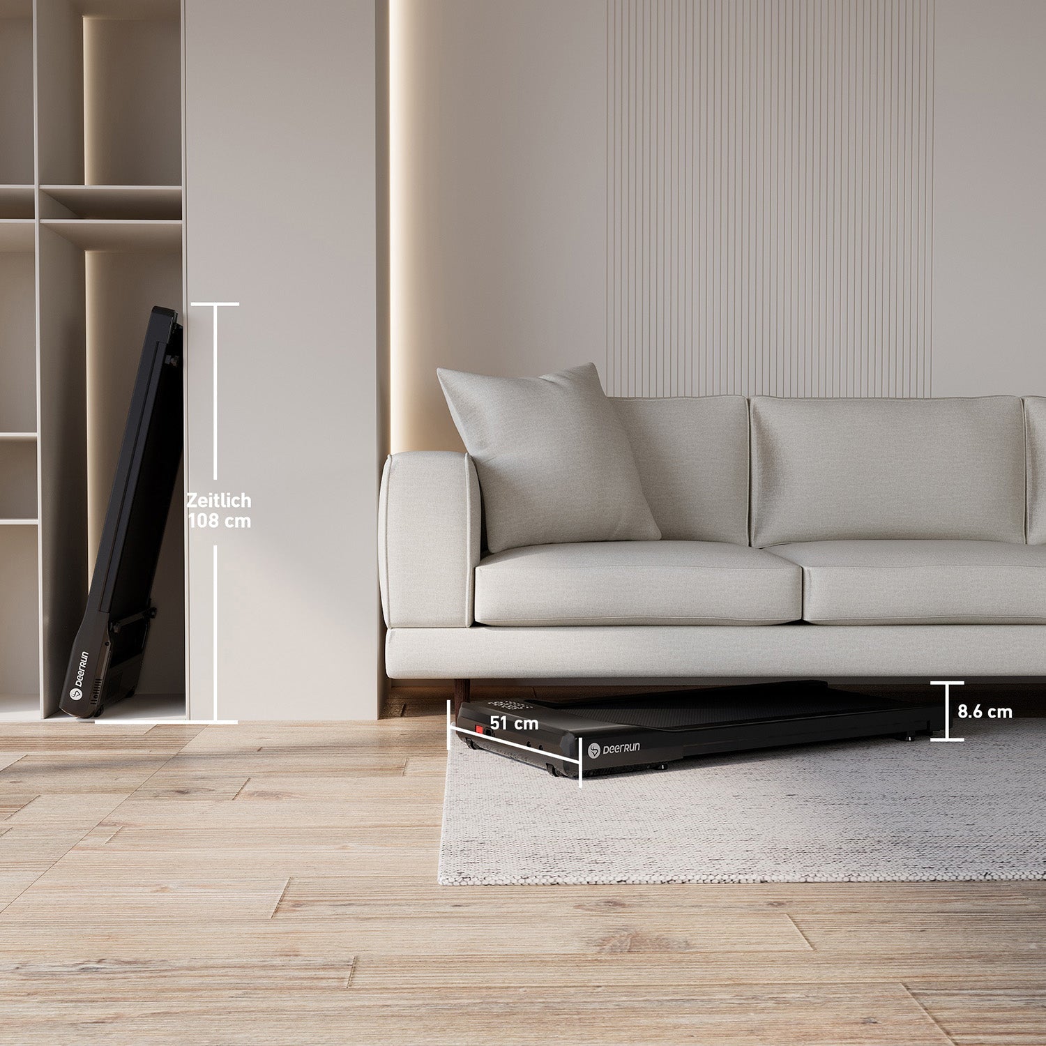 DeerRun Q1 Classic Plus – Smartes Walking-Tapis roulant con superficie di corsa più ampia, capacità di carico di 158 kg e telecomando