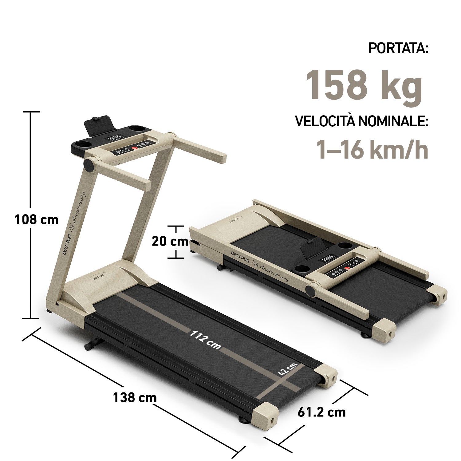 DeerRun A1 Pro Starlight-Tapis roulant pieghevole Edition con inclinazione del 6%, Bluetooth e telecomando wireless
