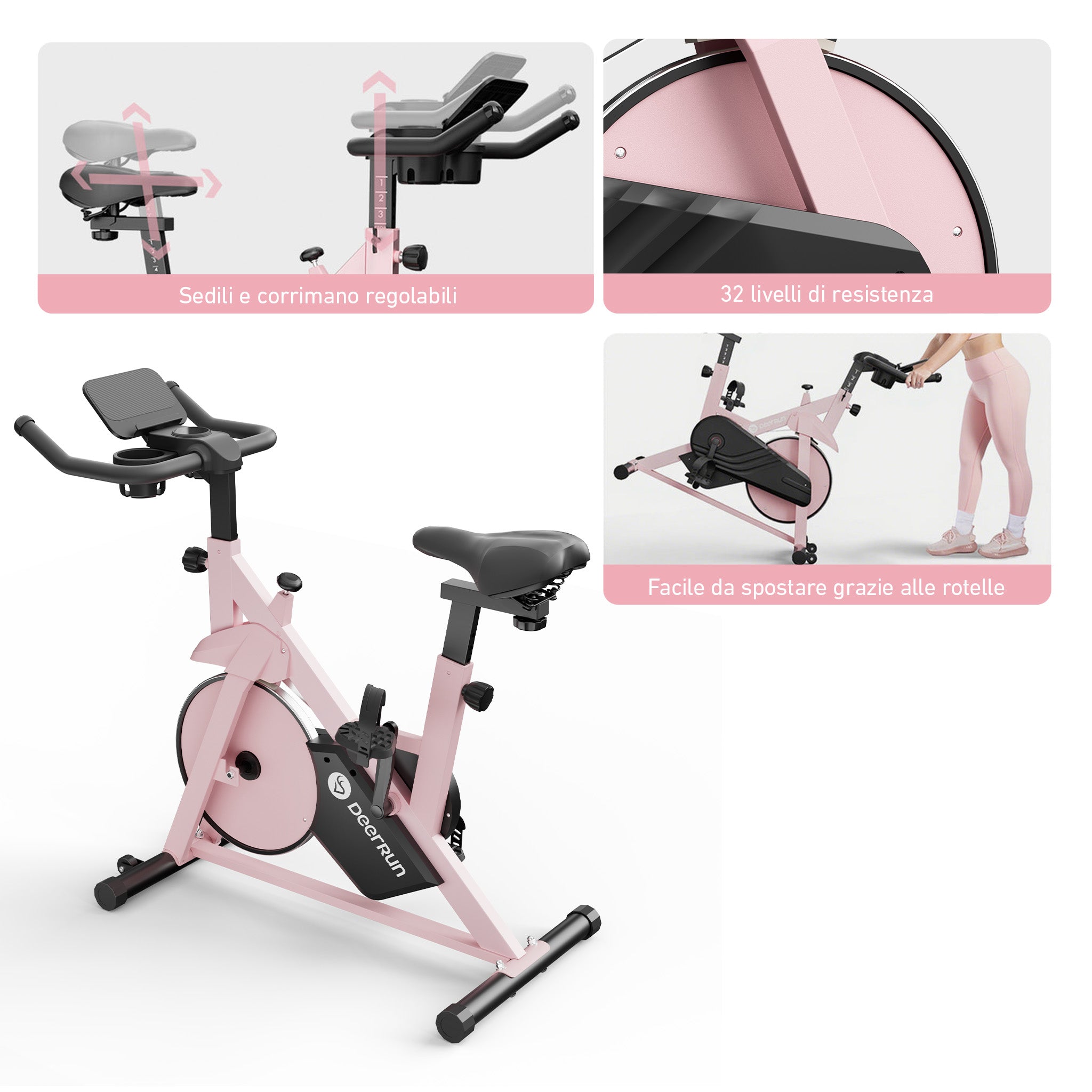 DeerRun S500 Rose Indoor Smart Bike con resistenza magnetica regolabile, cintura silenziosa e App PitPat