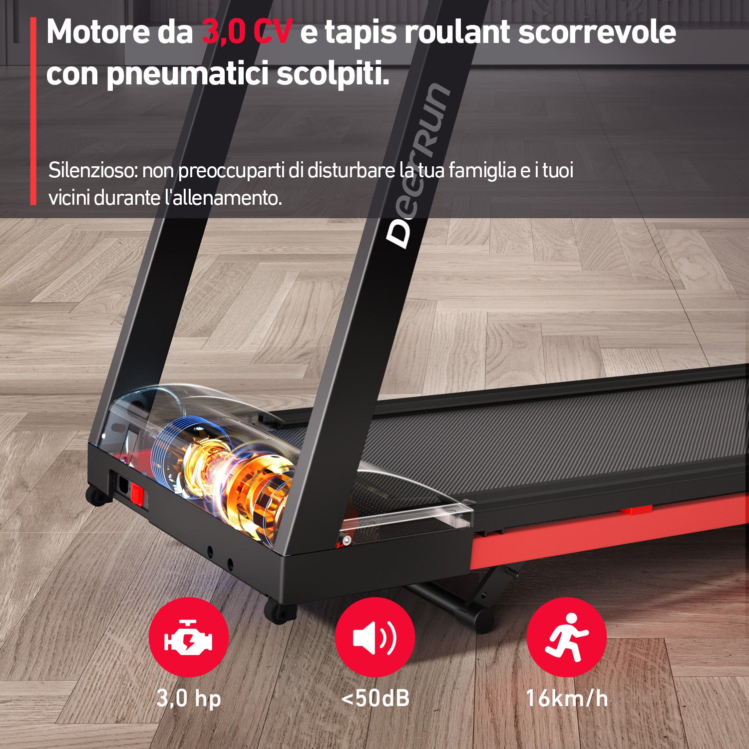 DeerRun A1 Pro Move+ – Tapis roulant pieghevole con inclinazione del 6% | Chip di aggiornamento 2025 e supporto NFC | Capacità di carico 158 kg, fino a 16 km/h