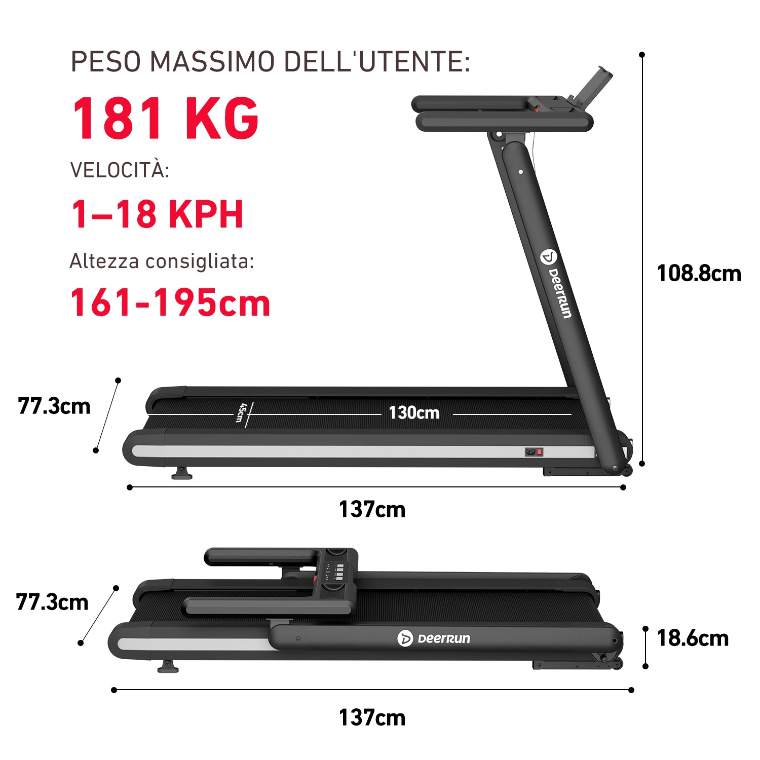 DeerRun X20 Smart Tapis roulant professionale - pendenza del 15%, fino a 18 km/h, ampia superficie di corsa