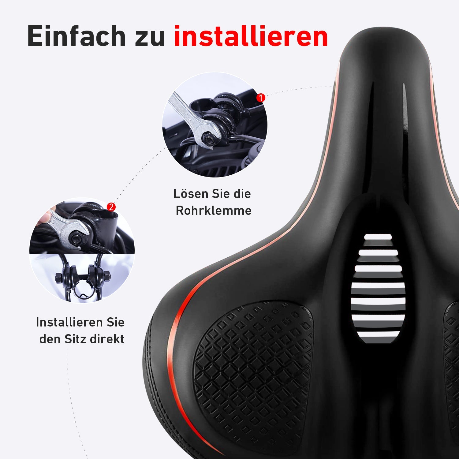 DeerRun® Sella per bicicletta oversize per bici intelligente DeerRun, design ergonomico e comodo cuscino del sedile