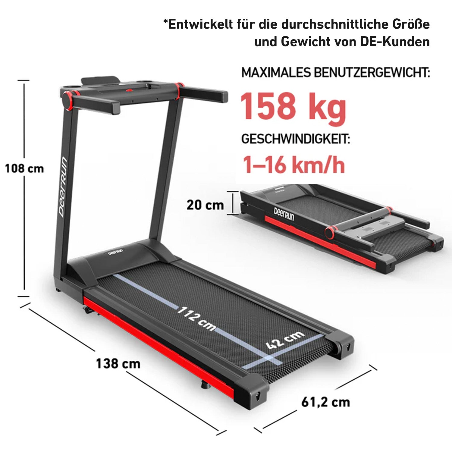 DeerRun A1 Pro Move – Tapis roulant pieghevole con inclinazione del 6% | Chip di aggiornamento 2025 e supporto NFC | Capacità di carico 158 kg, fino a 16 km/h-Prezzo basso