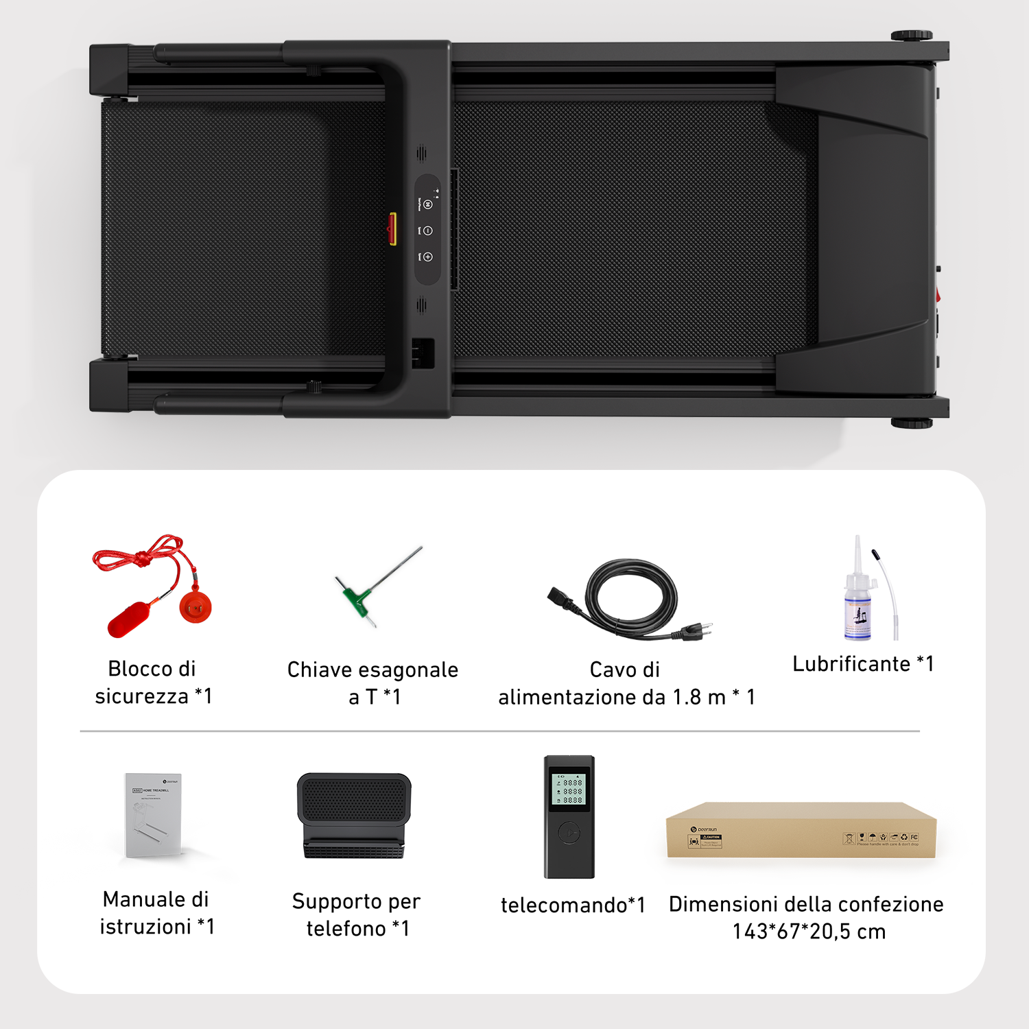 DeerRun A1 Urban-Tapis roulant pieghevole intelligente con pendenza del 6% e NFC | 150 kg, 16 km/h, Nero