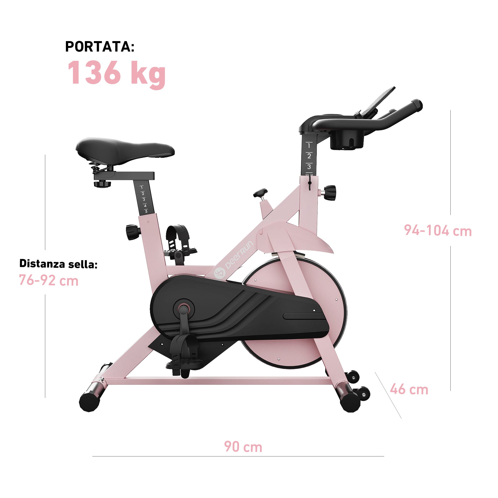 DeerRun S500 Rose Indoor Smart Bike con resistenza magnetica regolabile, cintura silenziosa e App PitPat