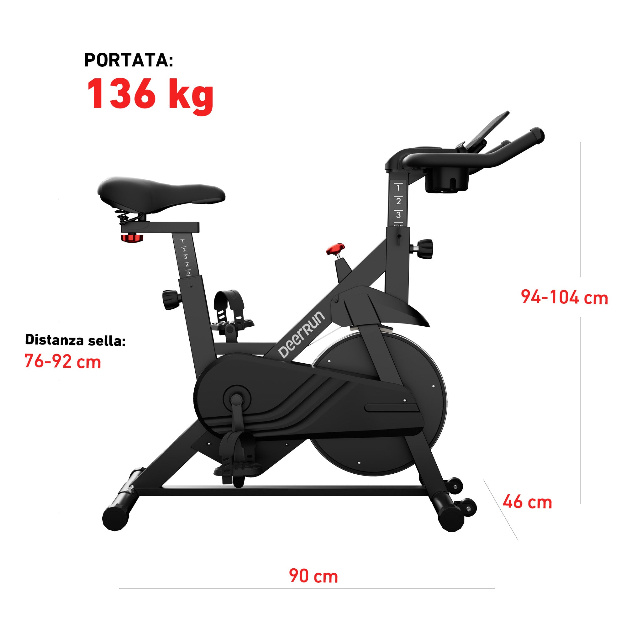 DeerRun S500 Smart bike da interno nera con resistenza magnetica regolabile, cintura silenziosa e app PitPat